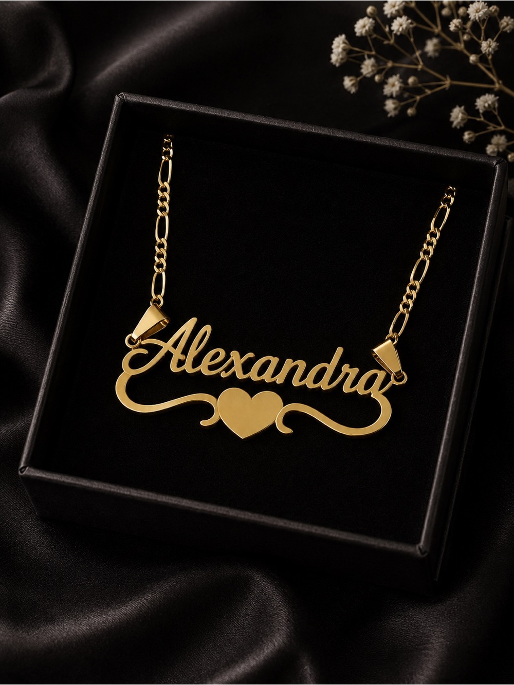 Personalized Alexandra Gold Name Necklace With Heart